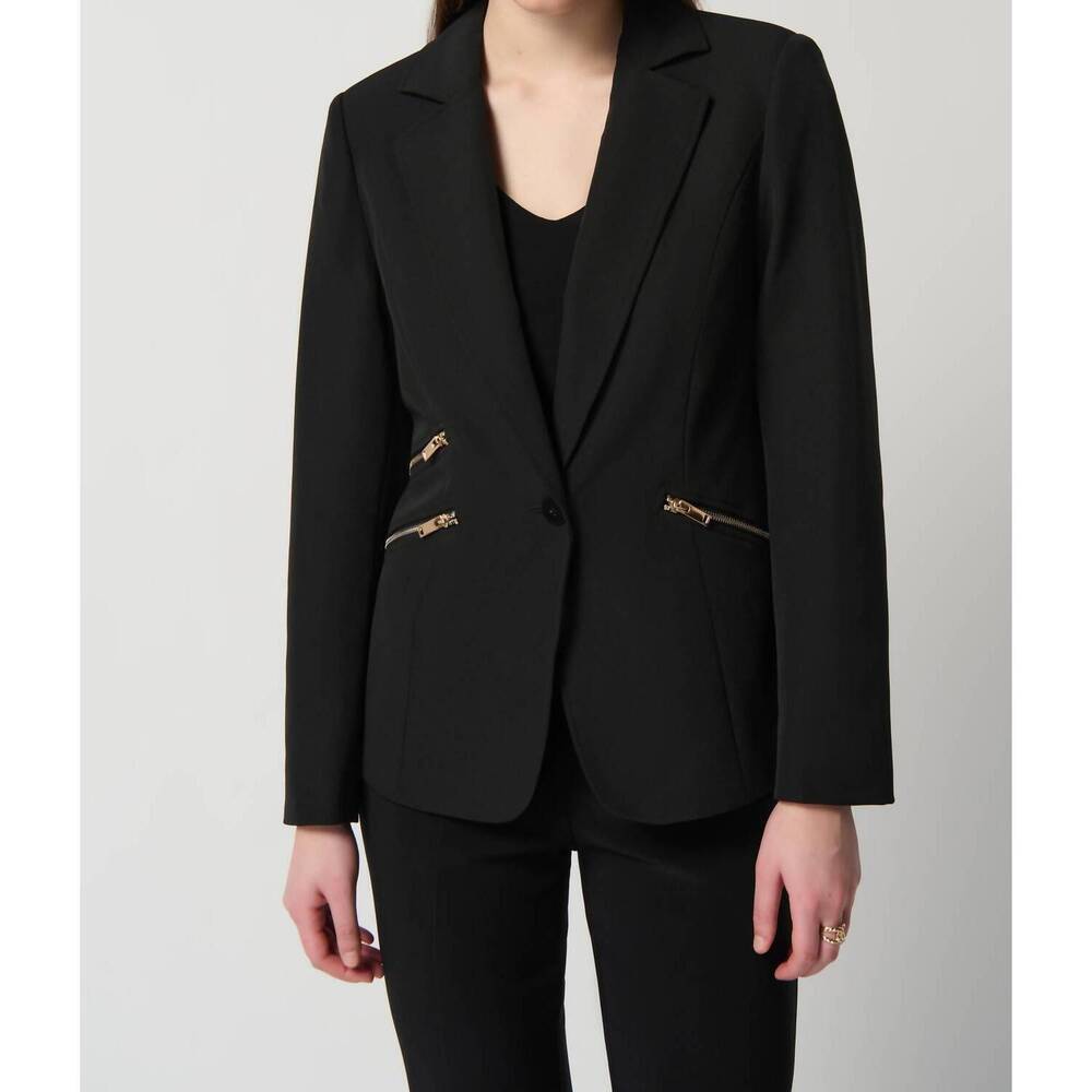 Joseph Ribkoff Black Blazer with Gold Zippers